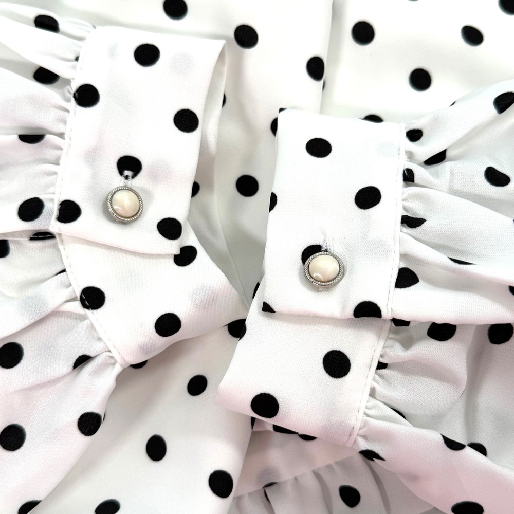 FEHAUTE White Black Polka Dot Pleated Maxi Dress Balloon Sleeve A-Line Sz 10 NWT - Picture 8 of 16